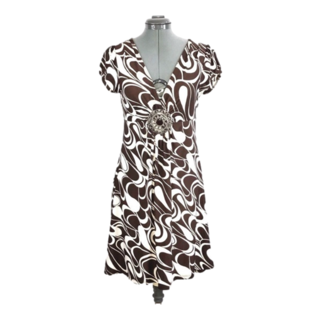 Heart Soul Brown & Cream Print Dress, Size M